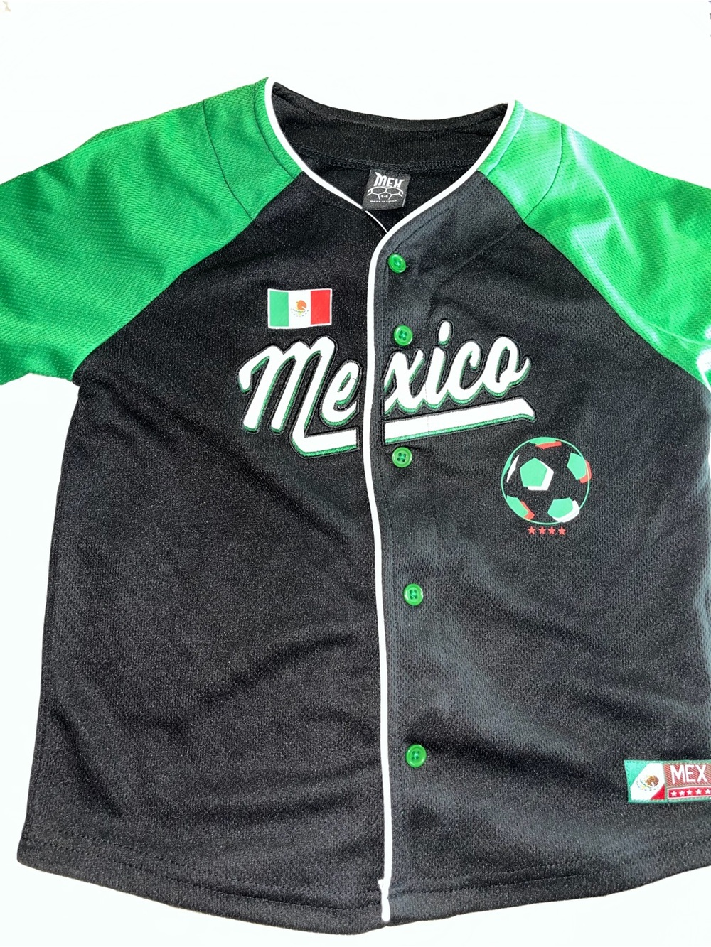 Mexico Kids Baseball-Style Soccer Jersey - Black & Green